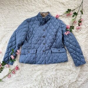 Eddie Bauer Womens Quilted Goose Down Jacket Petite XL Blue Coat 550 Fill Power
